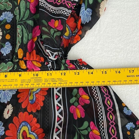 Show Me Your Mumu Boho Floral Off-Shoulder Cropped Flowy Top Black Multicolor M - Picture 9 of 10